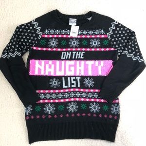 Sweaters - NWT black sequin naughty/nice sweater small Sweaters - NWT black sequin naughty/nice sweater small
